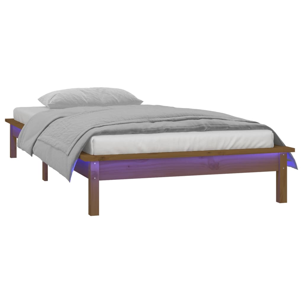 vidaXL Rama łóżka z LED, miodowy brąz 75x190 cm, pojedyncza, drewniana