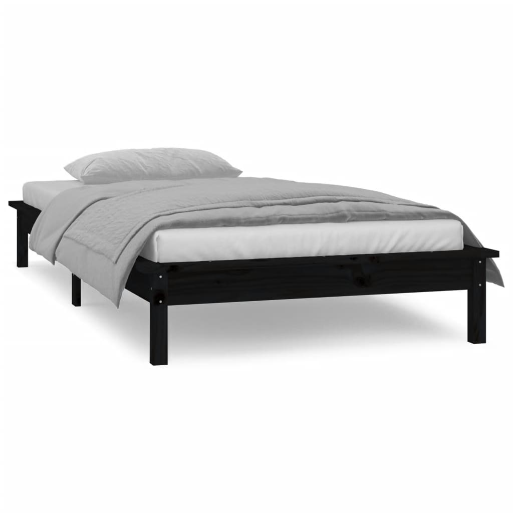 vidaXL Rama łóżka z LED, czarna, 75x190 cm, pojedyncza, lite drewno