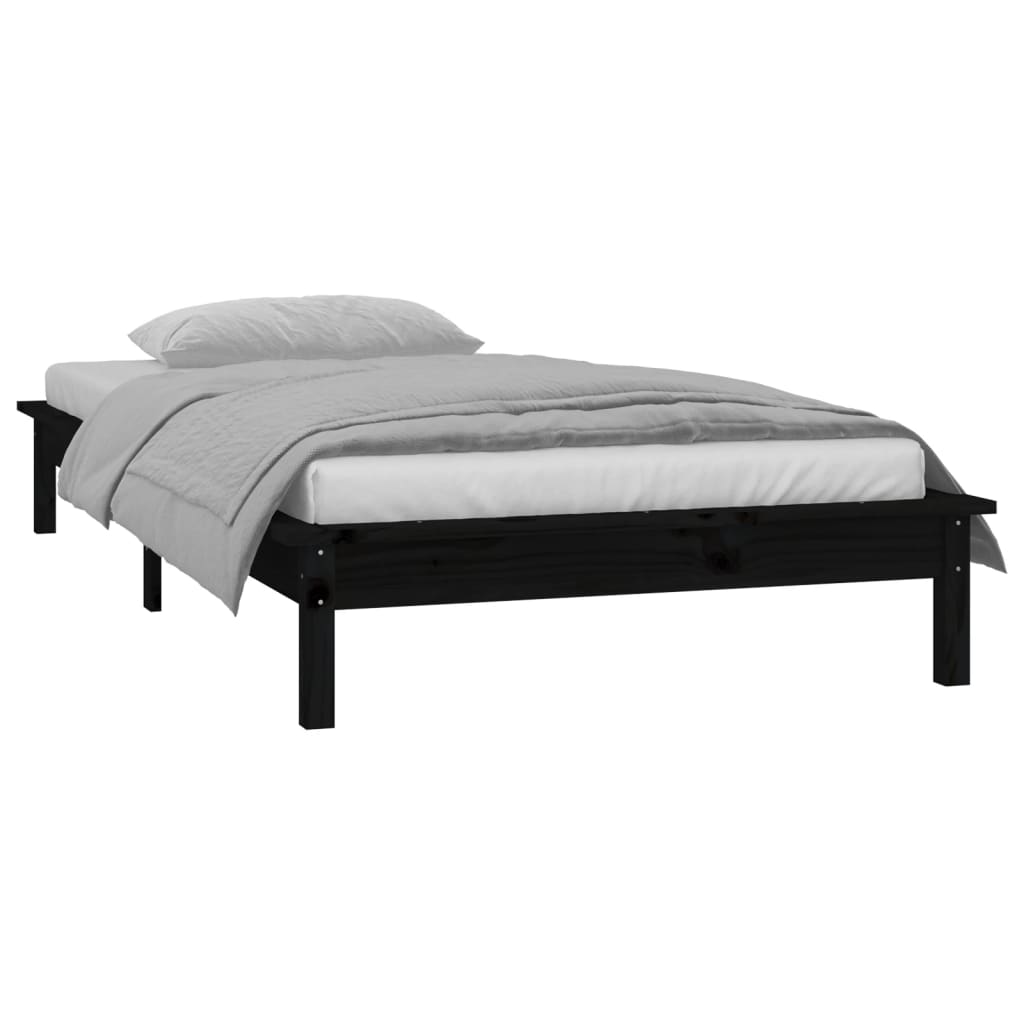 vidaXL Rama łóżka z LED, czarna, 75x190 cm, pojedyncza, lite drewno