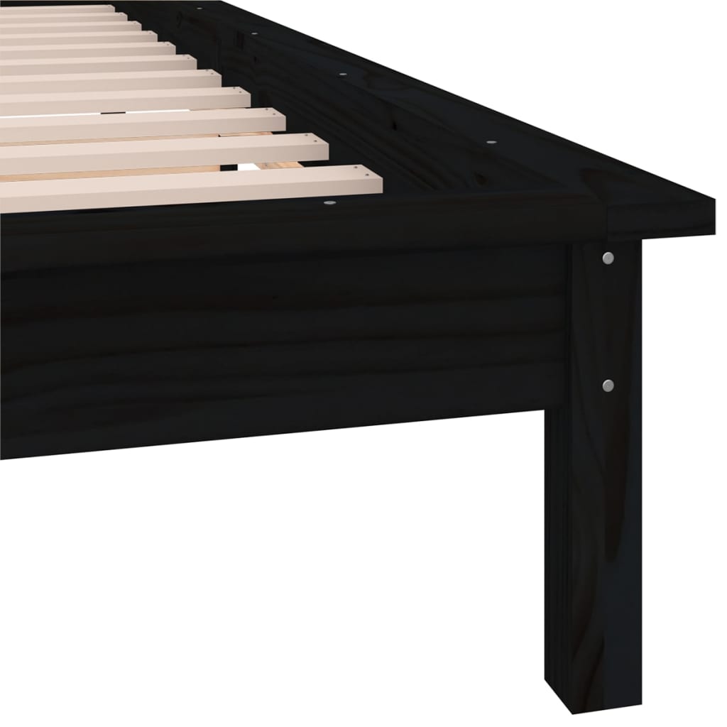 vidaXL Rama łóżka z LED, czarna, 75x190 cm, pojedyncza, lite drewno