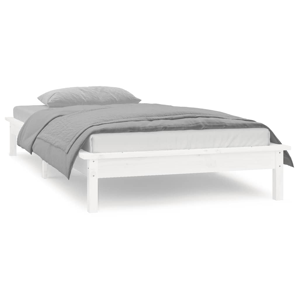 vidaXL Rama łóżka z LED, biała, 90x190 cm, pojedyncza, lite drewno