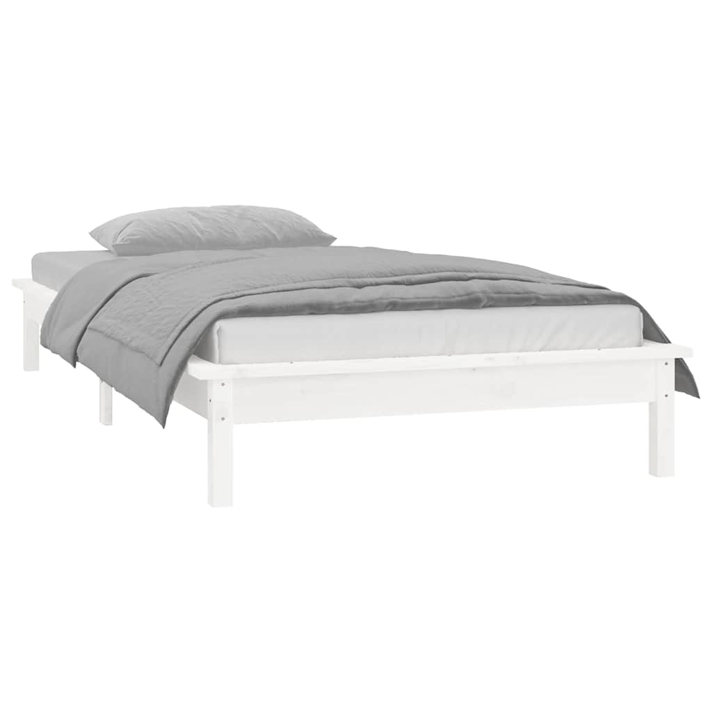 vidaXL Rama łóżka z LED, biała, 90x190 cm, pojedyncza, lite drewno
