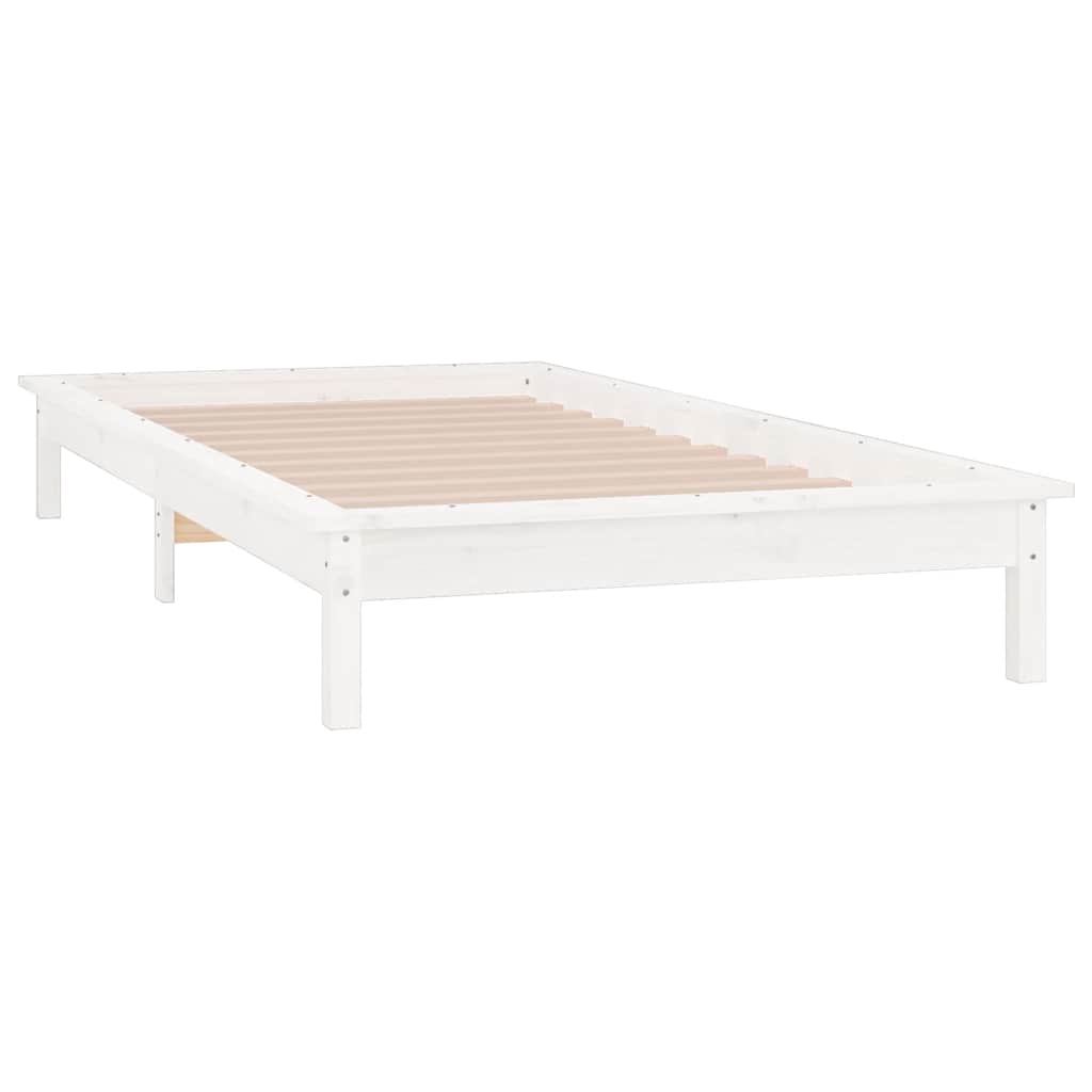 vidaXL Rama łóżka z LED, biała, 90x190 cm, pojedyncza, lite drewno