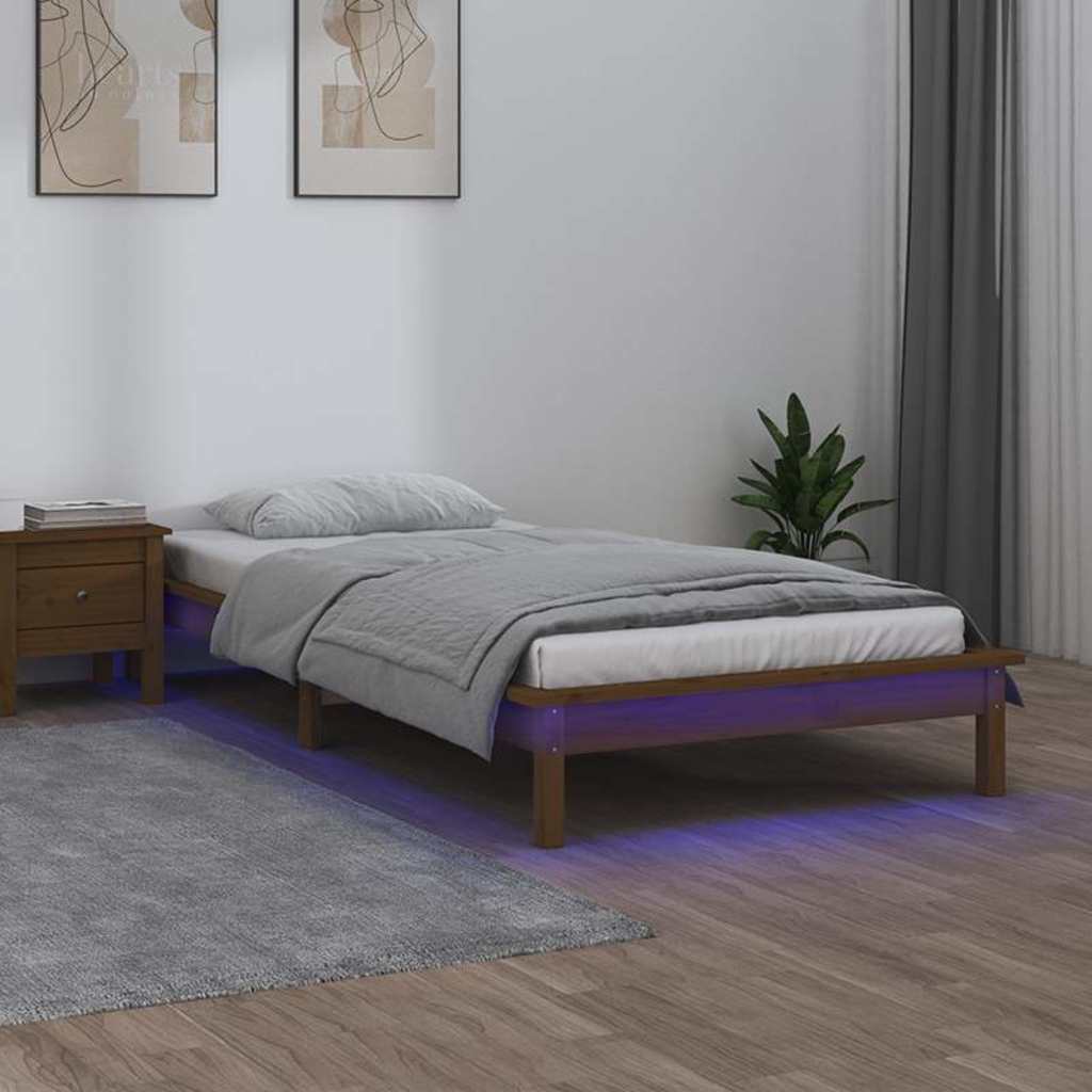 vidaXL Rama łóżka z LED, miodowy brąz, 90x190 cm, lite drewno