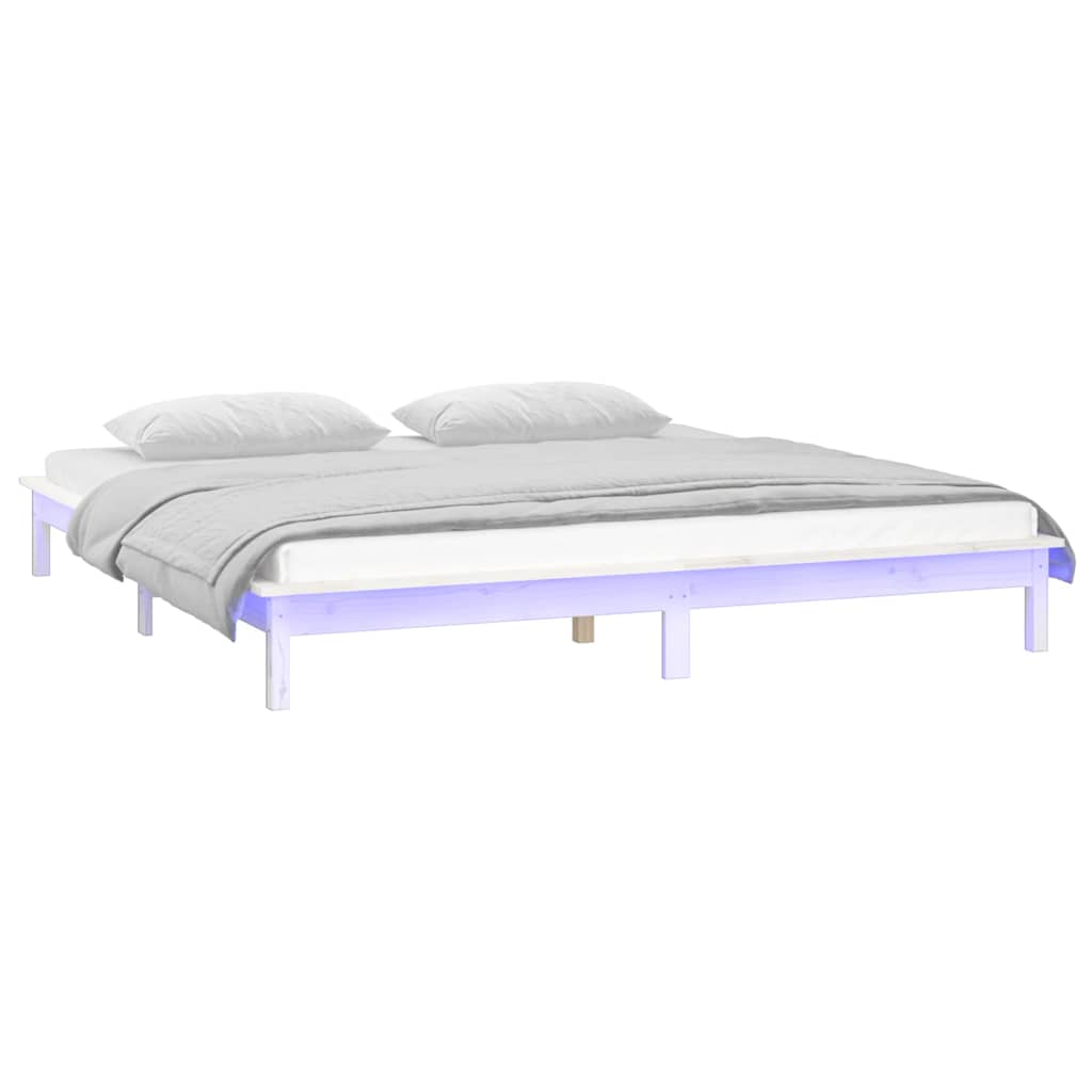 vidaXL Rama łóżka z LED, biała, 120x190 cm, podwójna, lite drewno