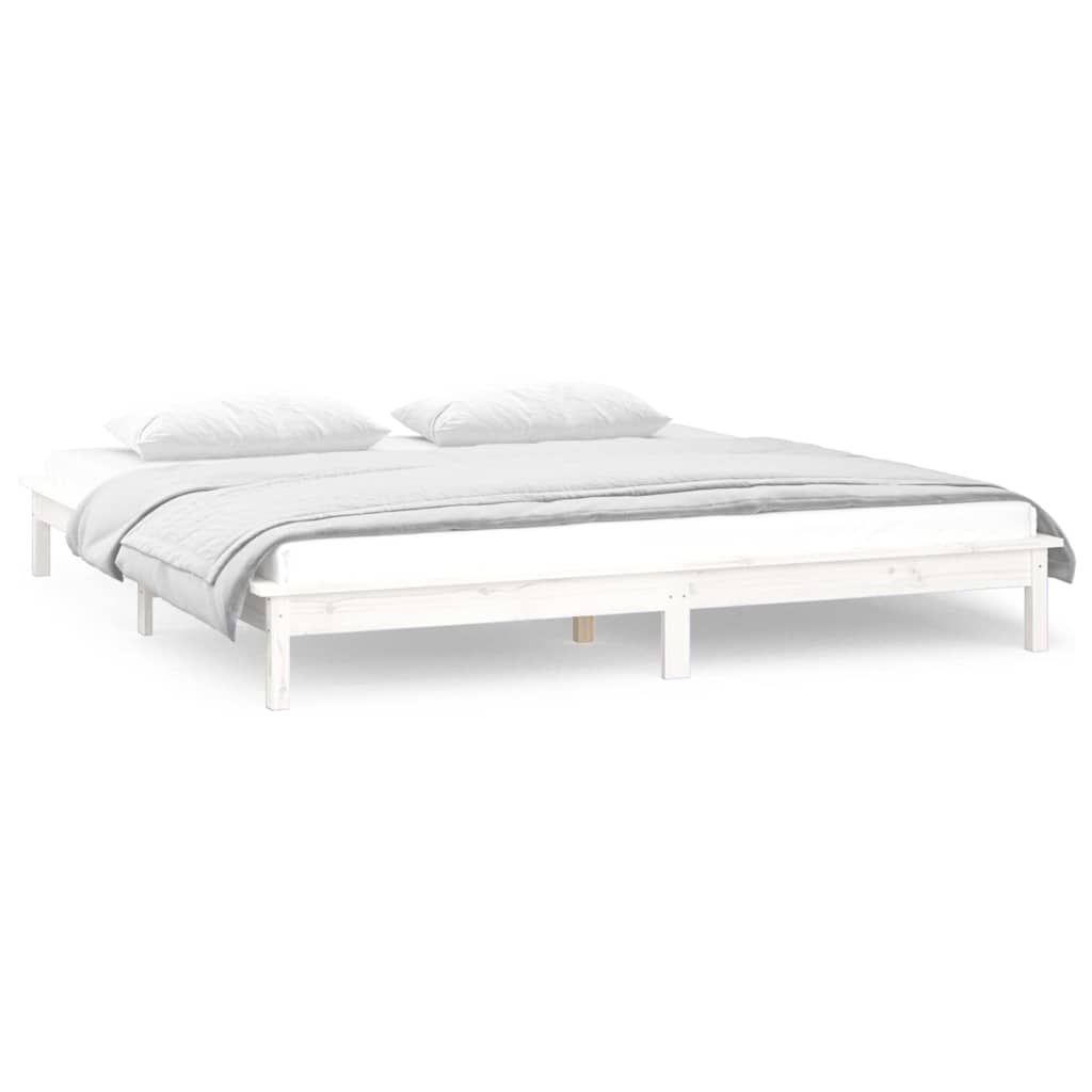 vidaXL Rama łóżka z LED, biała, 120x190 cm, podwójna, lite drewno