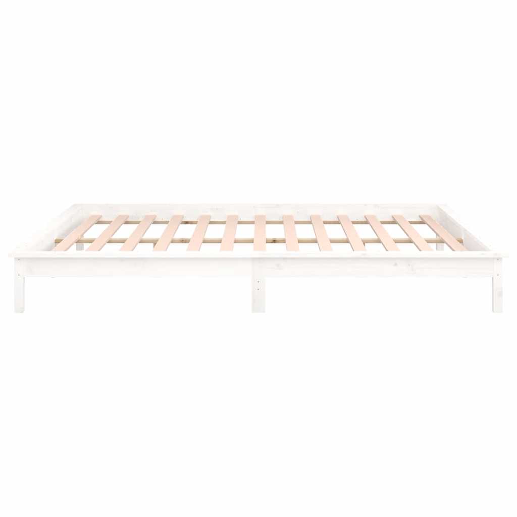 vidaXL Rama łóżka z LED, biała, 120x190 cm, podwójna, lite drewno
