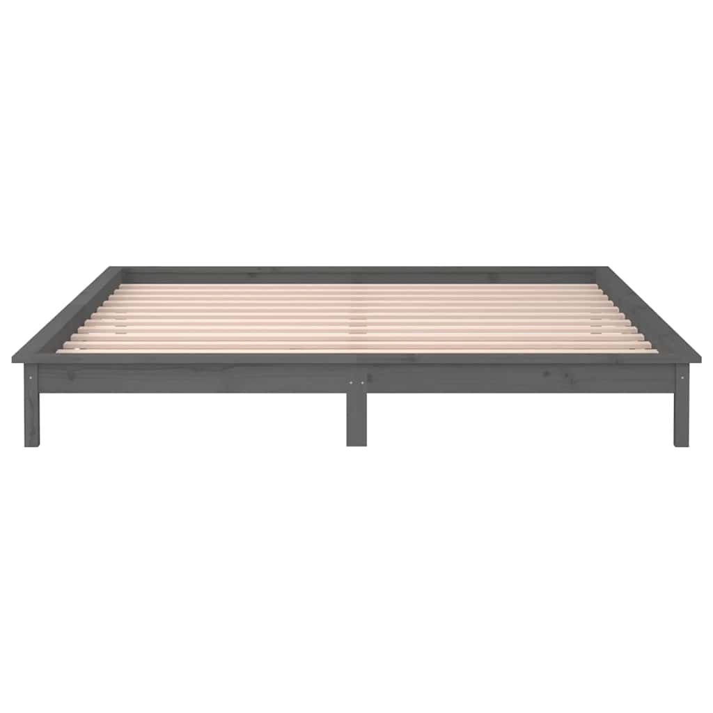 vidaXL Rama łóżka z LED, szara, 120x190 cm, podwójna, lite drewno