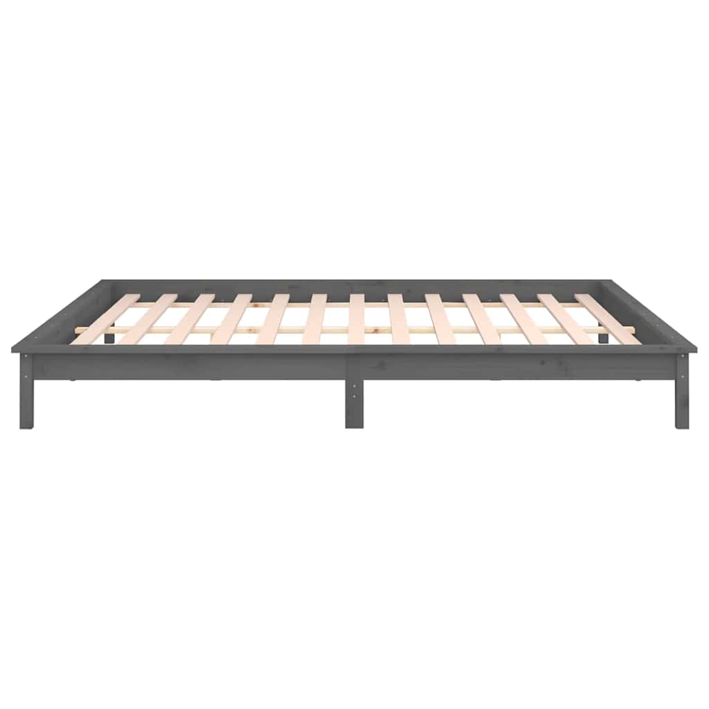 vidaXL Rama łóżka z LED, szara, 120x190 cm, podwójna, lite drewno