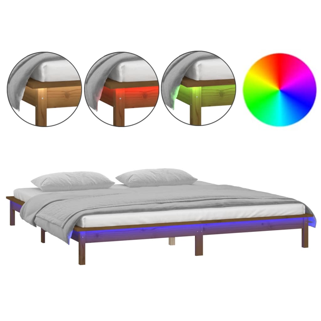 vidaXL Rama łóżka z LED, miodowy brąz 120x190 cm podwójna, lite drewno