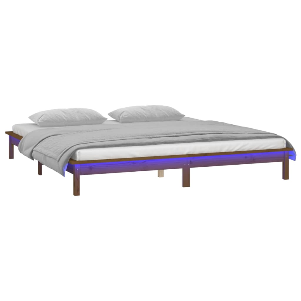 vidaXL Rama łóżka z LED, miodowy brąz 120x190 cm podwójna, lite drewno