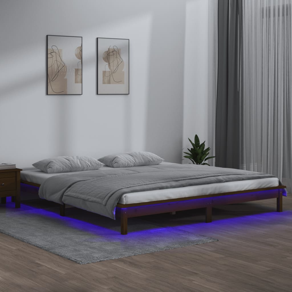 vidaXL Rama łóżka z LED, miodowy brąz 120x190 cm podwójna, lite drewno