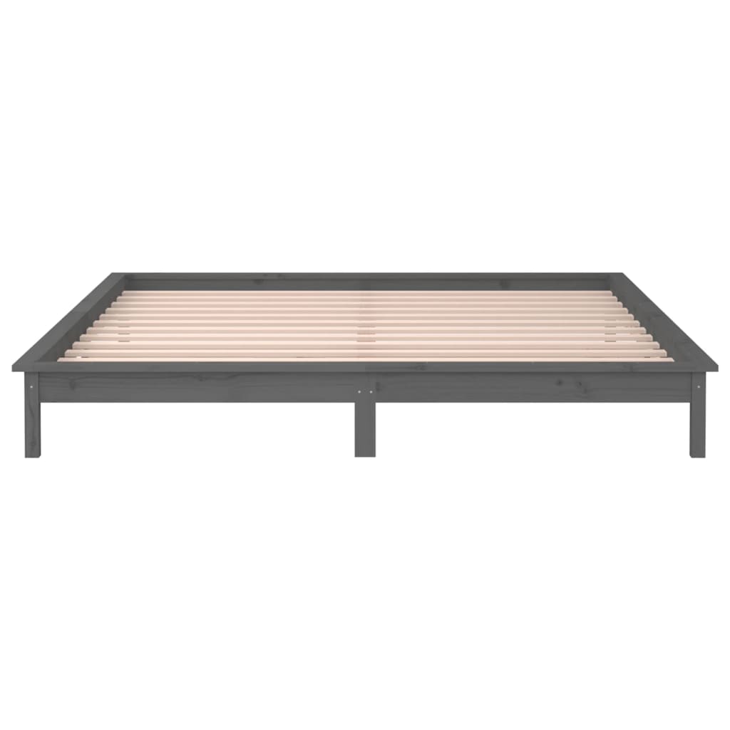 vidaXL Rama łóżka z LED, szara, 140x190 cm, lite drewno
