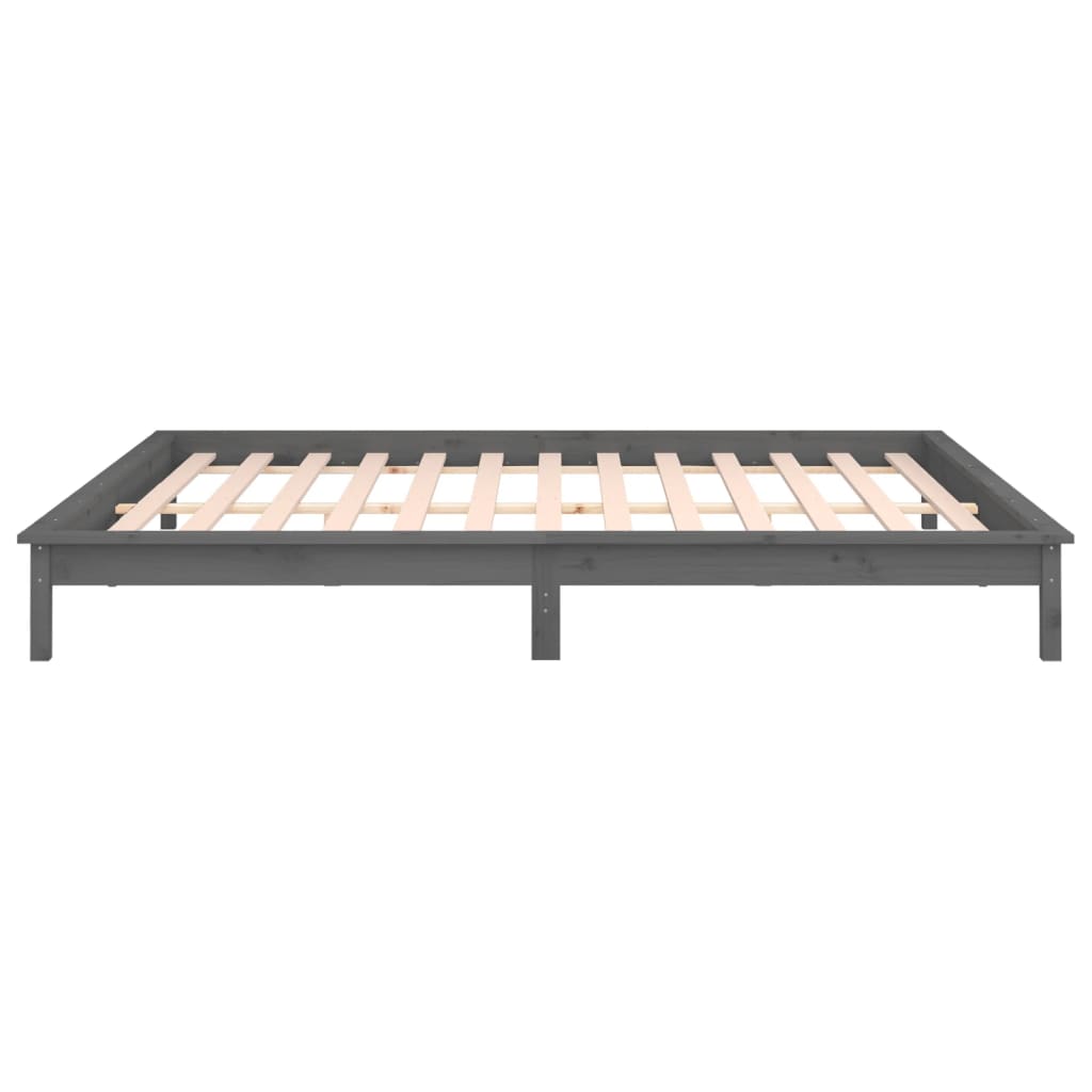 vidaXL Rama łóżka z LED, szara, 140x190 cm, lite drewno