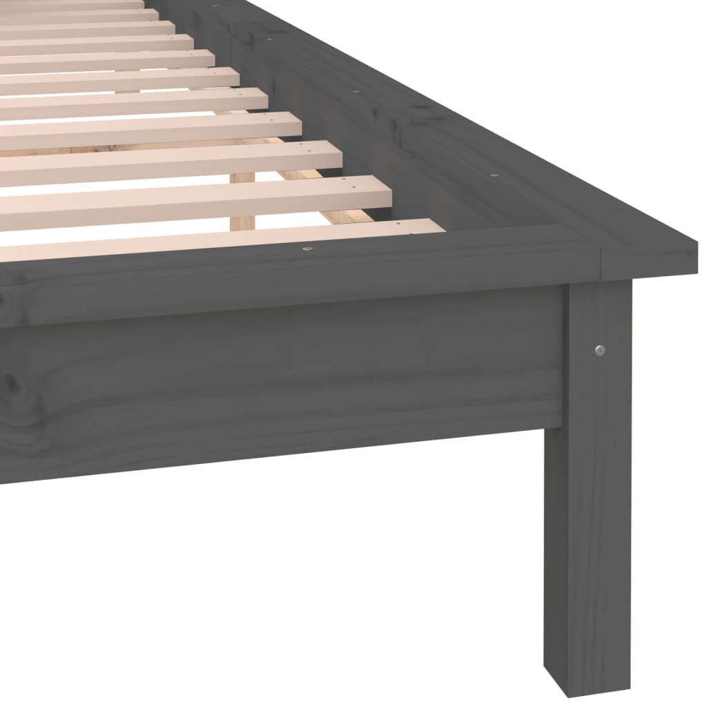 vidaXL Rama łóżka z LED, szara, 140x190 cm, lite drewno