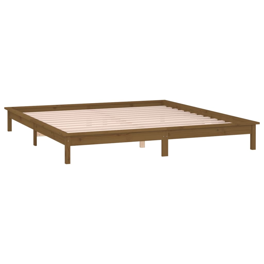 vidaXL Rama łóżka z LED, miodowy brąz, 140x190 cm, lite drewno