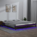 vidaXL Rama łóżka z LED, miodowy brąz, 140x190 cm, lite drewno