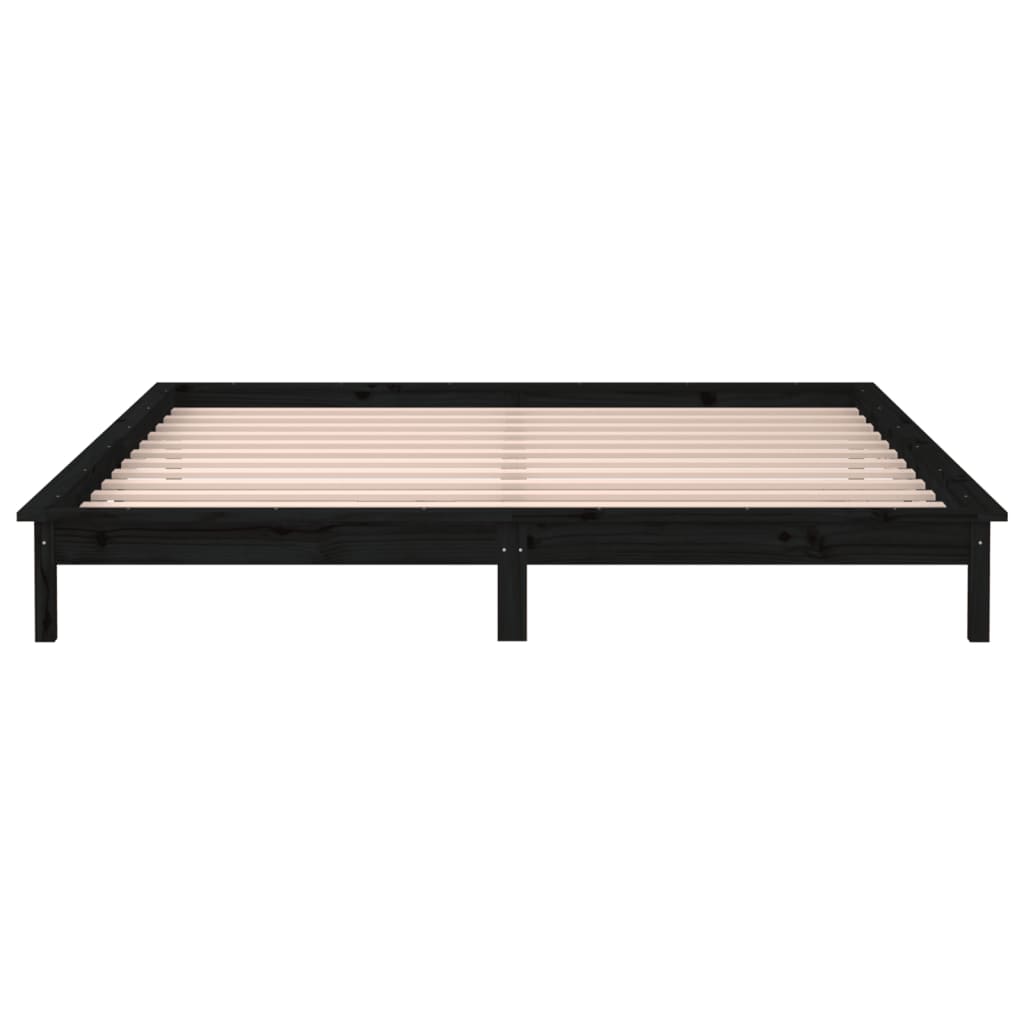 vidaXL Rama łóżka z LED, czarna, 140x190 cm, lite drewno
