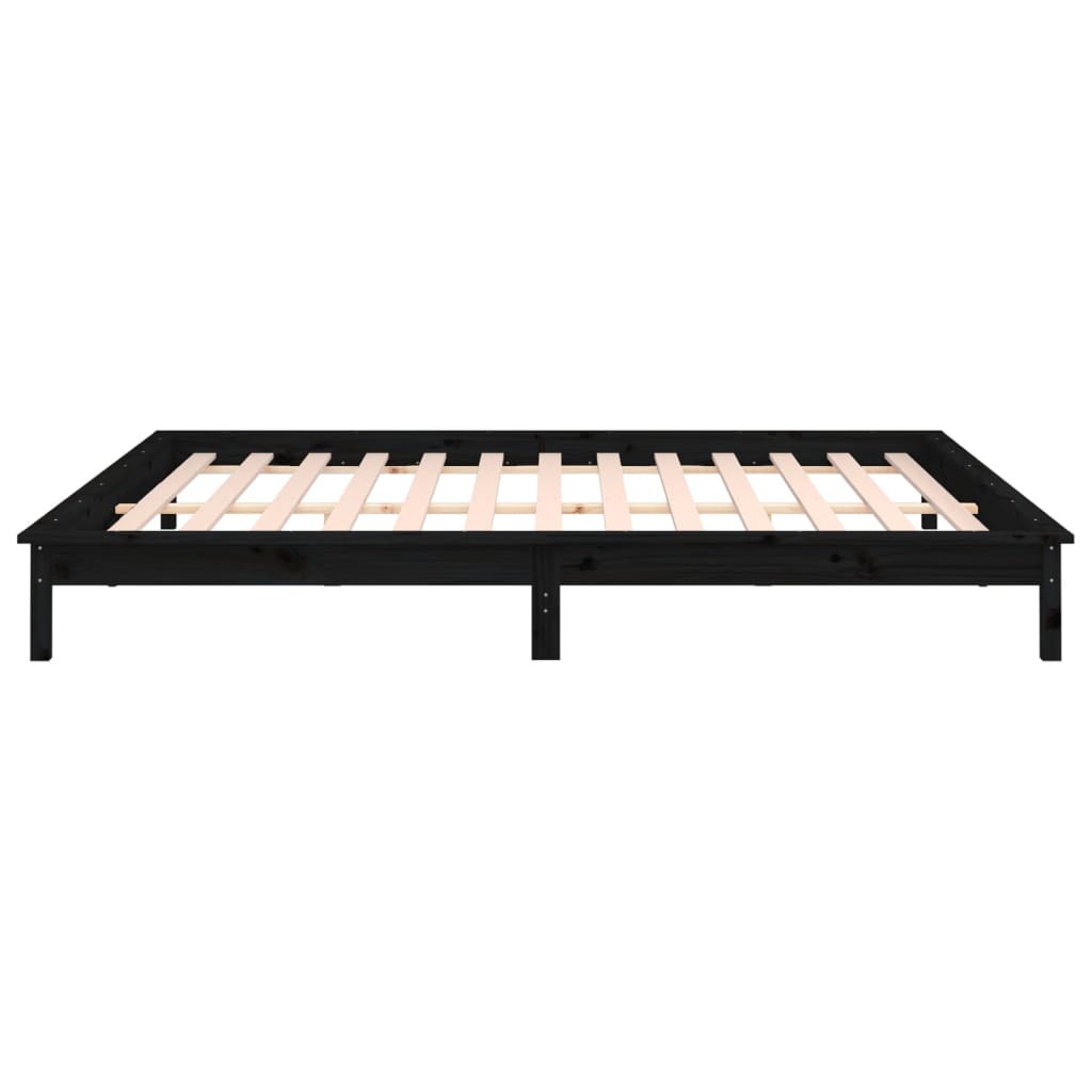 vidaXL Rama łóżka z LED, czarna, 140x190 cm, lite drewno