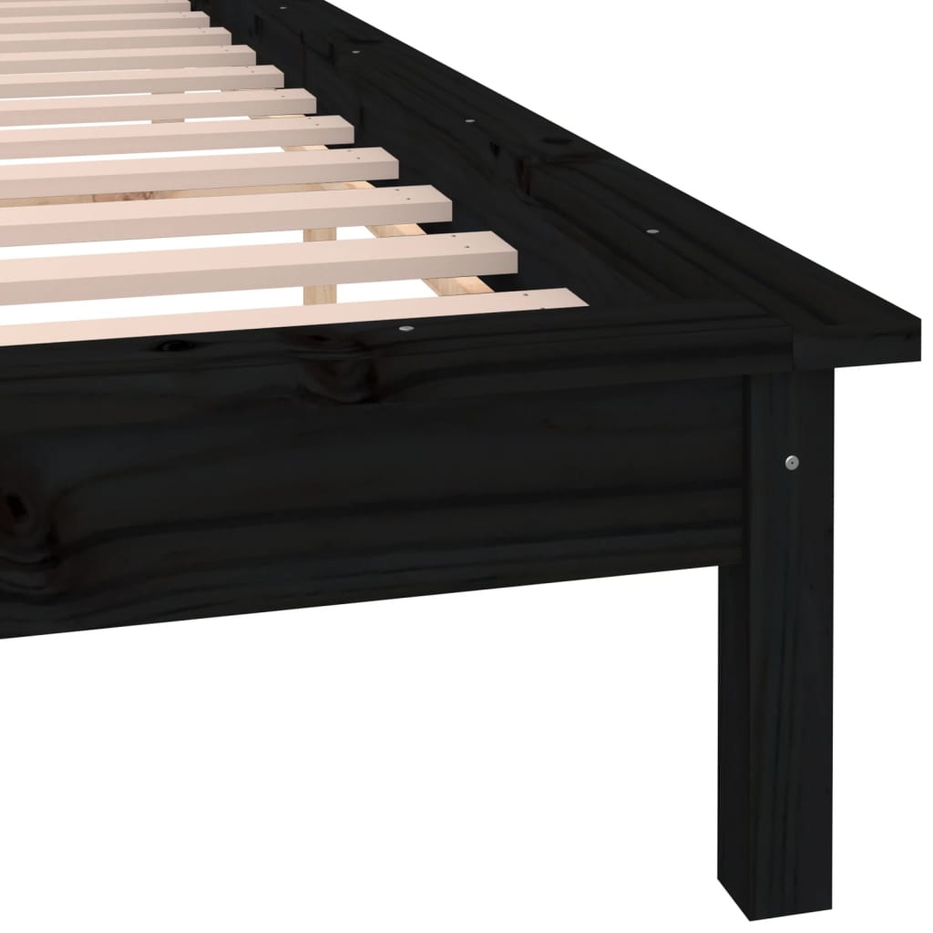 vidaXL Rama łóżka z LED, czarna, 140x190 cm, lite drewno