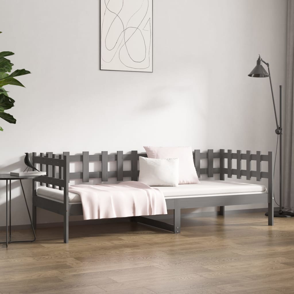 vidaXL Łóżko dzienne, szare, 90x200 cm, lite drewno sosnowe