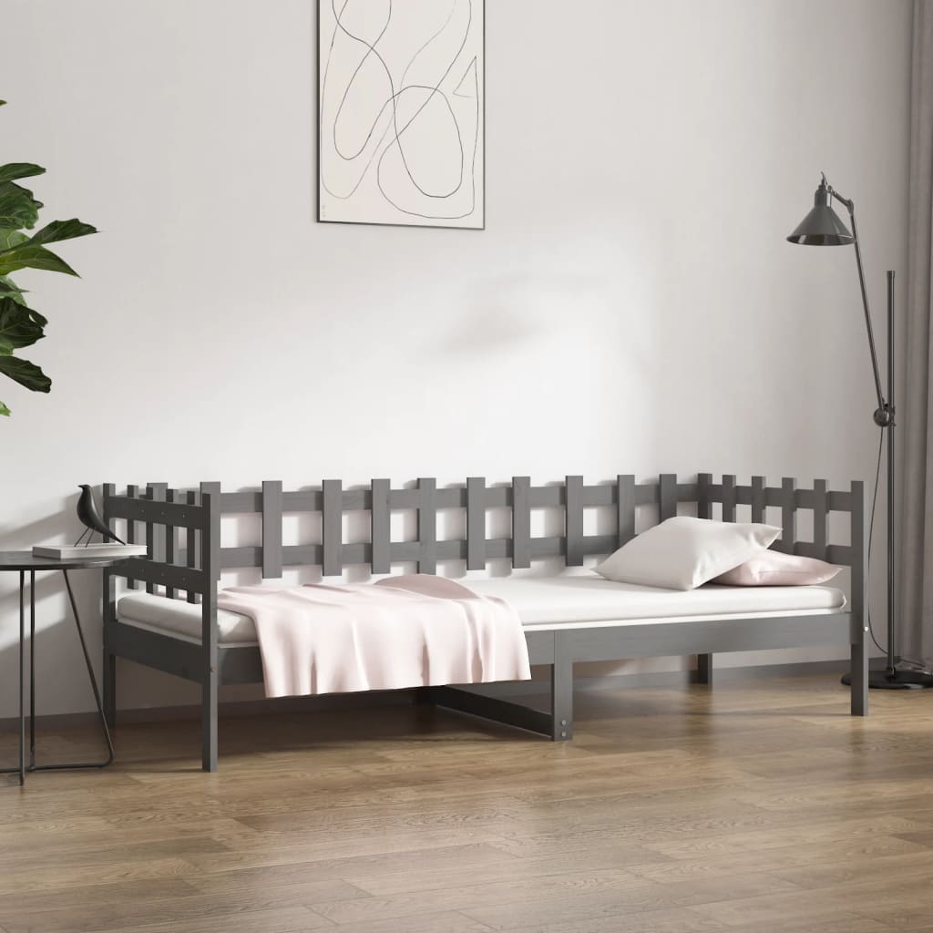 vidaXL Łóżko dzienne, szare, 90x200 cm, lite drewno sosnowe