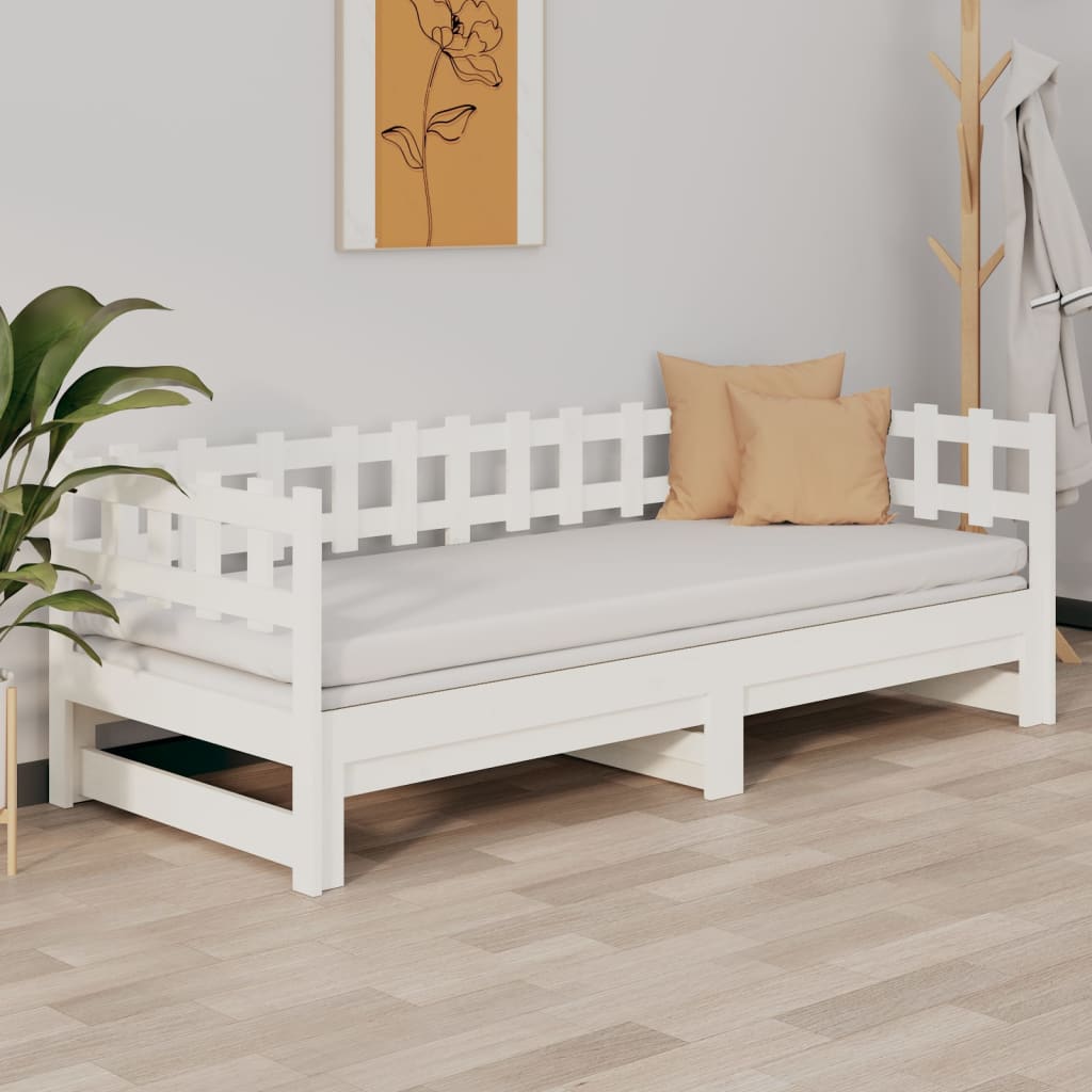 vidaXL Łóżko rozsuwane, białe, 2x(90x200) cm, lite drewno sosnowe