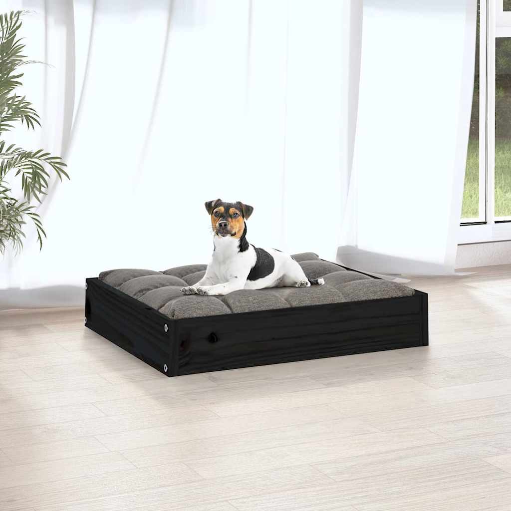 vidaXL Legowisko dla psa, czarne, 51,5x44x9 cm, lite drewno sosnowe