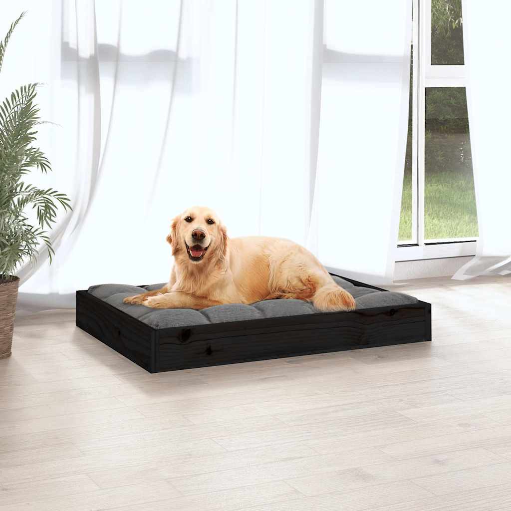 vidaXL Legowisko dla psa, czarne, 71,5x54x9 cm, lite drewno sosnowe