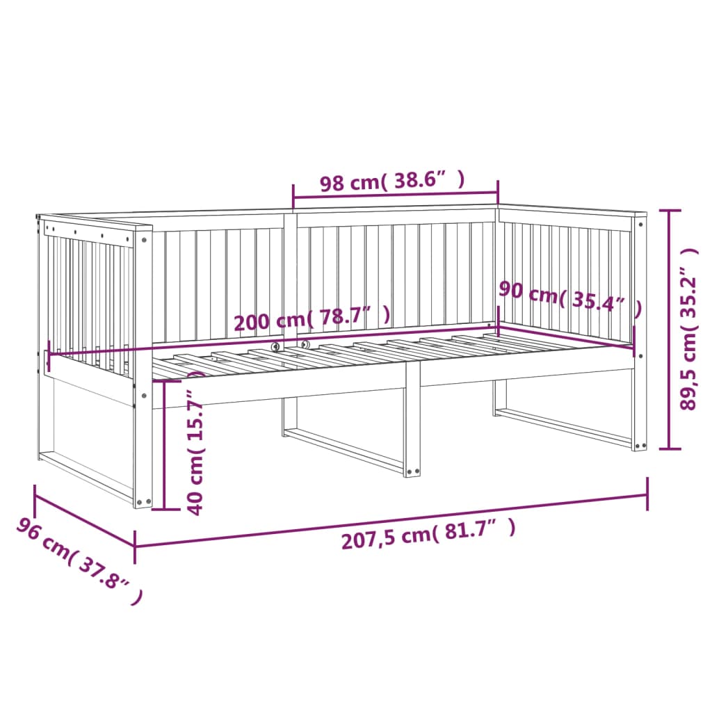 vidaXL Łóżko dzienne bez materaca, 90x200 cm, lite drewno sosnowe