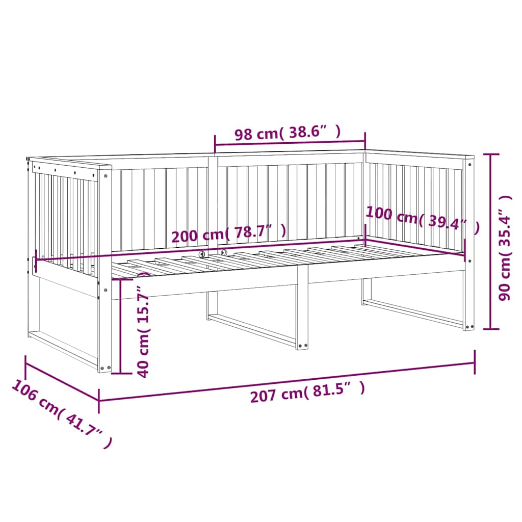 vidaXL Łóżko dzienne bez materaca 100x200 cm lite drewno sosnowe