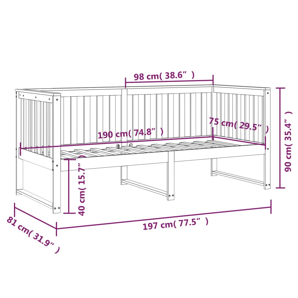 vidaXL Łóżko dzienne bez materaca białe 75x190 cm lite drewno sosnowe