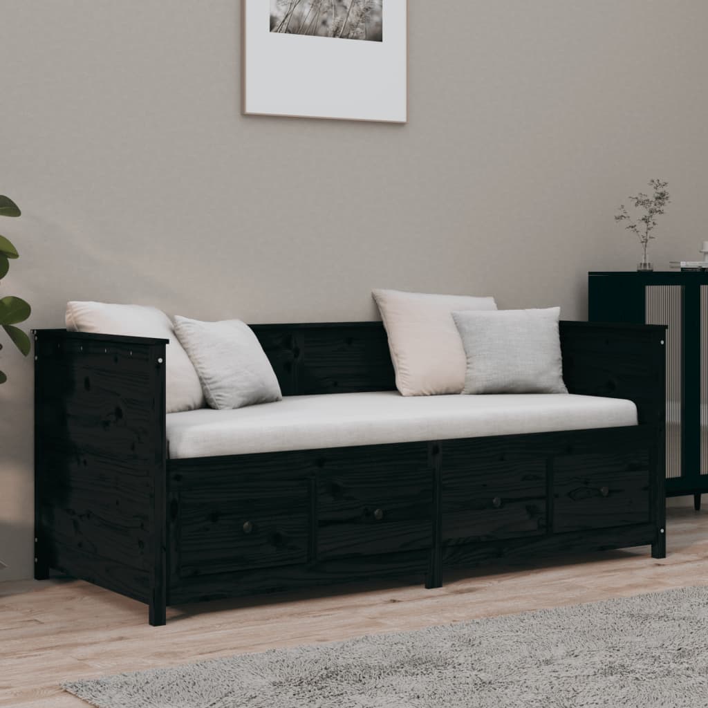 vidaXL Łóżko dzienne, czarne, 75x190 cm, lite drewno sosnowe