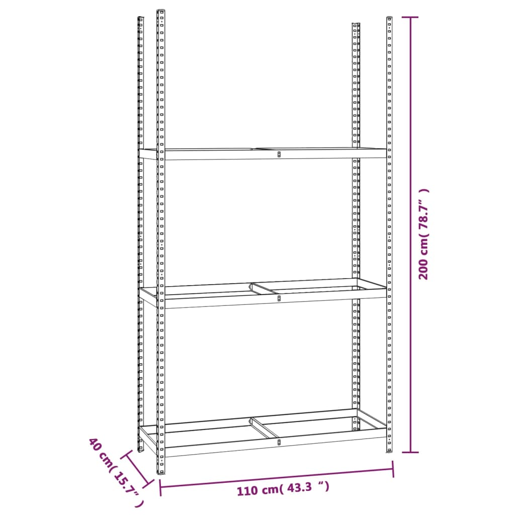 vidaXL 3-poziomowy regał na opony, 110x40x200 cm, stal