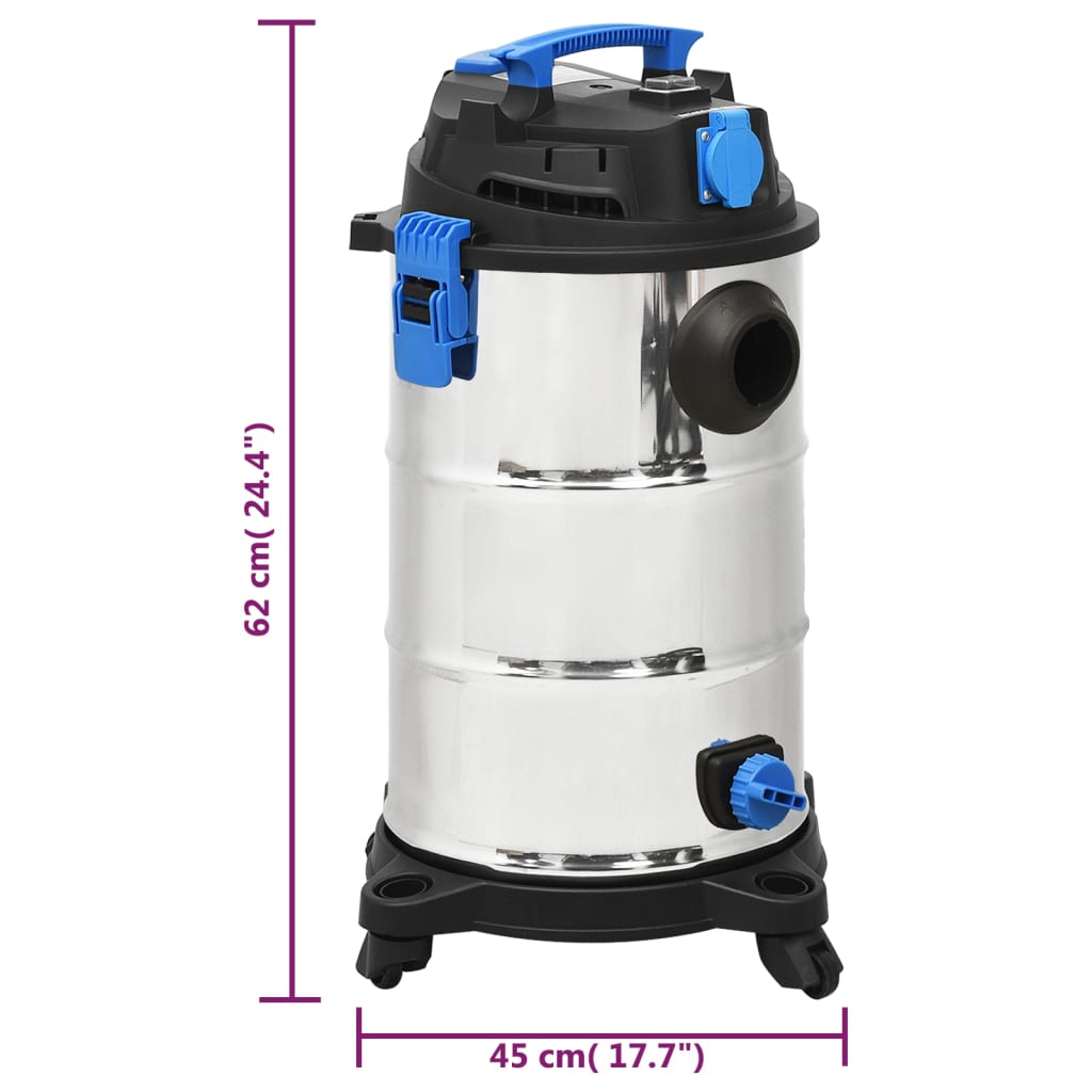 vidaXL Odkurzacz na mokro i na sucho, 1200 W, 30 L, srebrny