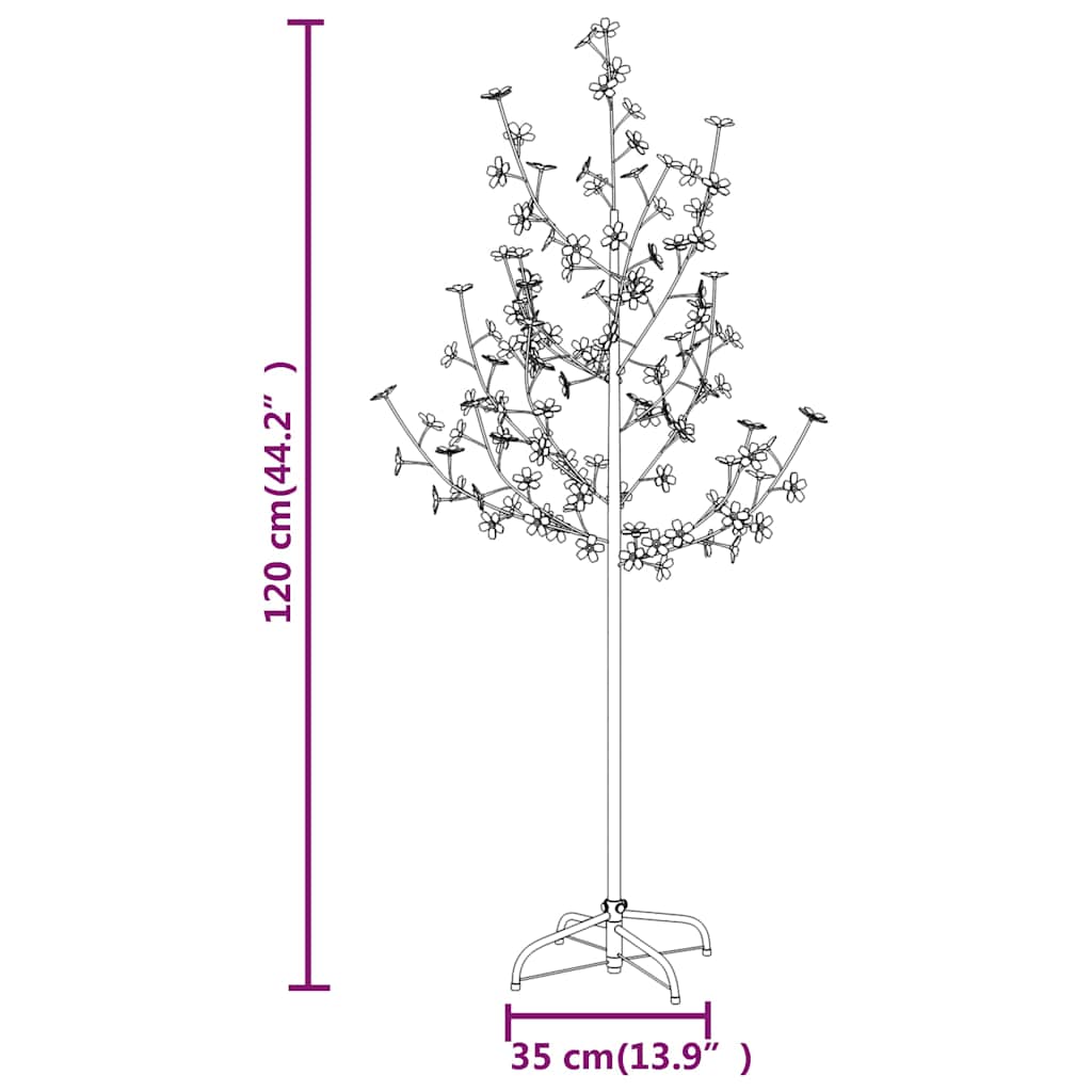 vidaXL Drzewko wiśniowe, 84 ciepłe białe LED, 120 cm
