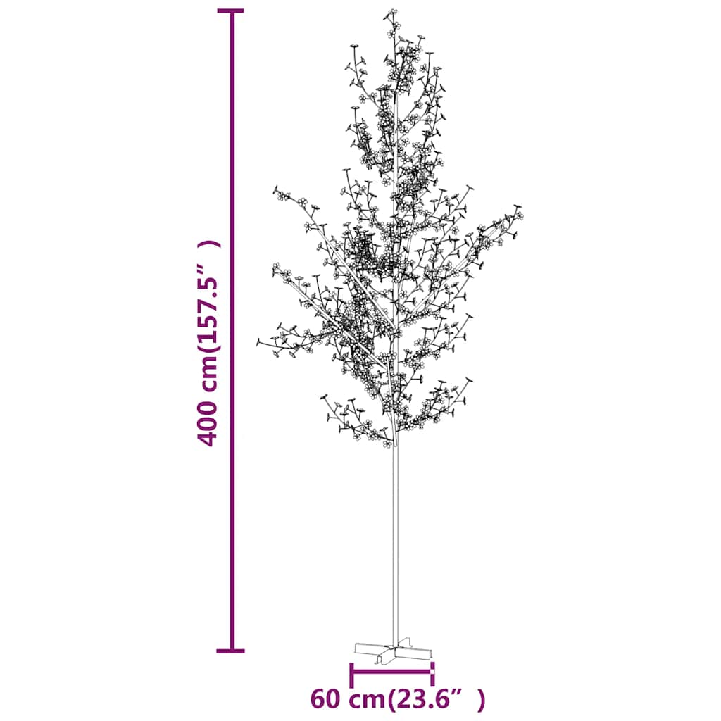 vidaXL Drzewko wiśniowe, 672 LED, ciepła biel, 400 cm