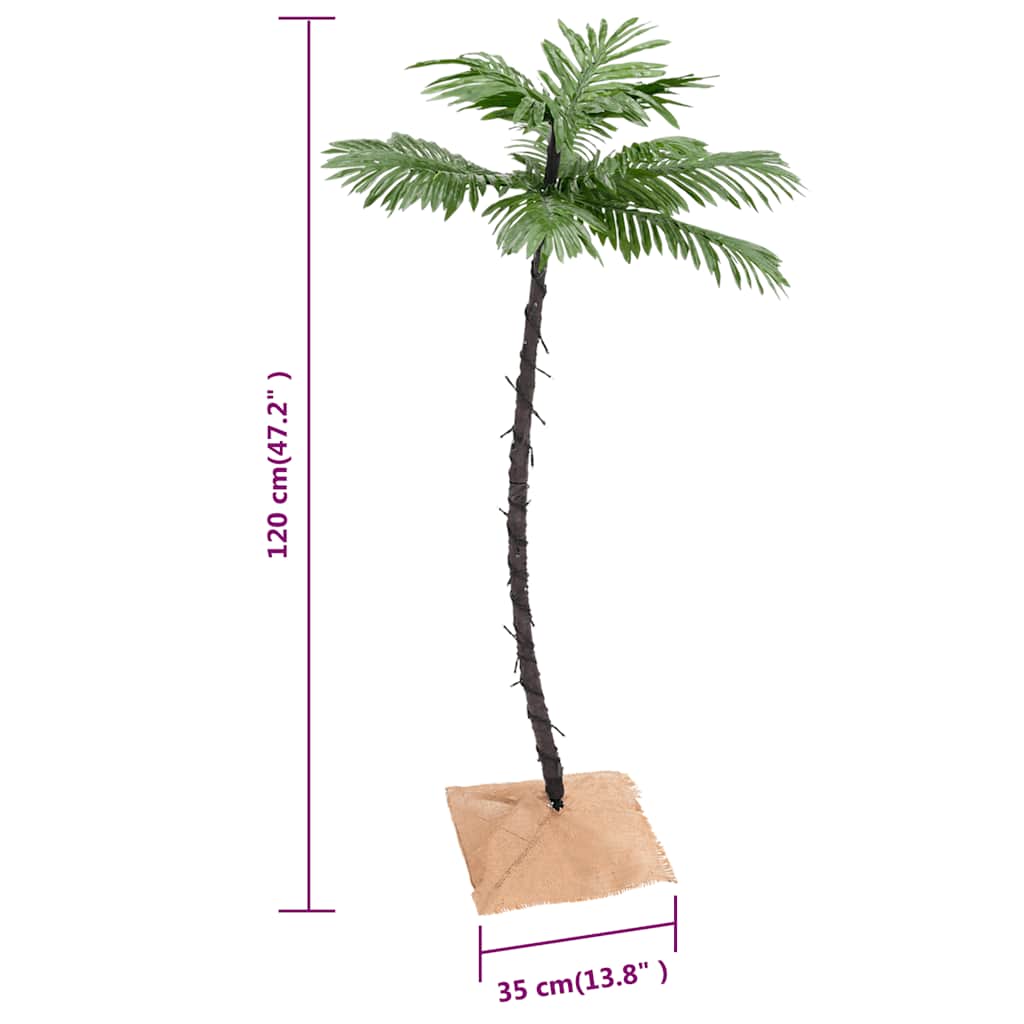 vidaXL Palma z oświetleniem, 72 ciepłe białe LED, 120 cm