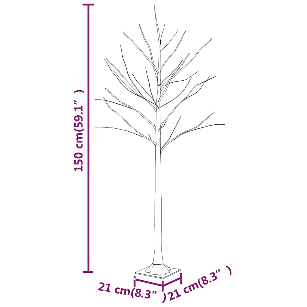 vidaXL Brzoza z oświetleniem, 72 ciepłe białe LED, 150 cm
