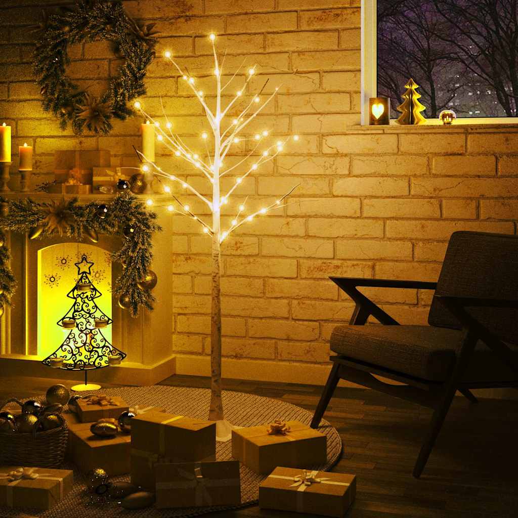 vidaXL Brzoza z oświetleniem, 72 ciepłe białe LED, 150 cm