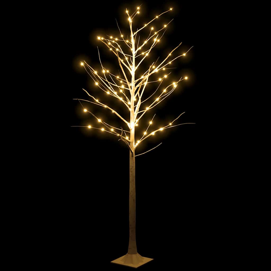 vidaXL Brzoza z oświetleniem, 128 ciepłych białych LED, 220 cm
