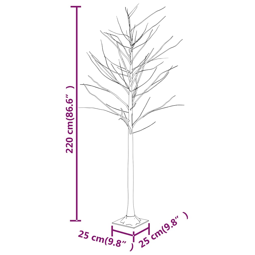 vidaXL Brzoza z oświetleniem, 128 ciepłych białych LED, 220 cm