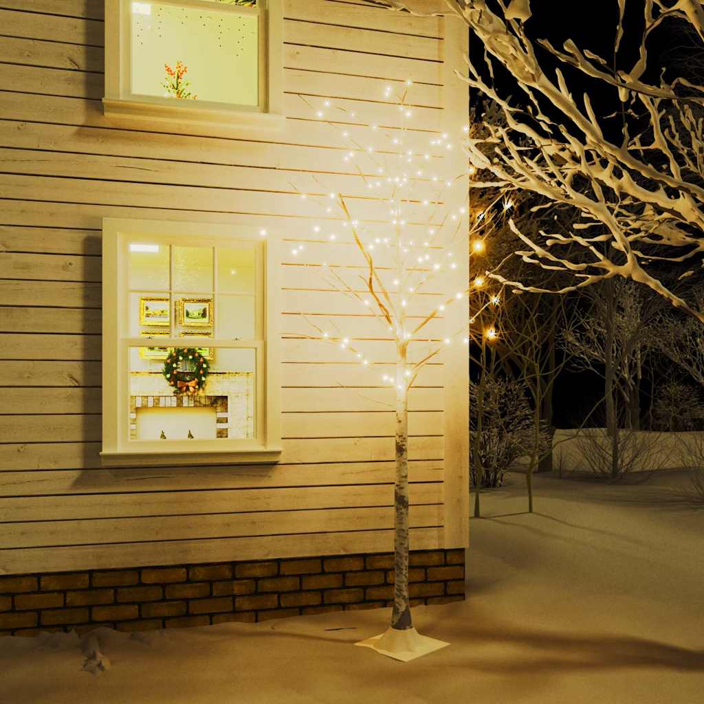 vidaXL Brzoza z oświetleniem, 128 ciepłych białych LED, 220 cm