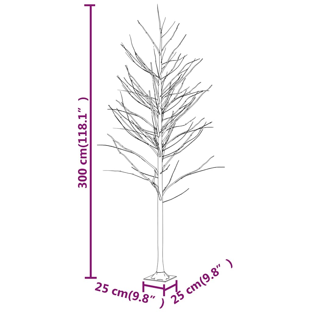 vidaXL Brzoza z oświetleniem, 240 ciepłych białych LED, 300 cm