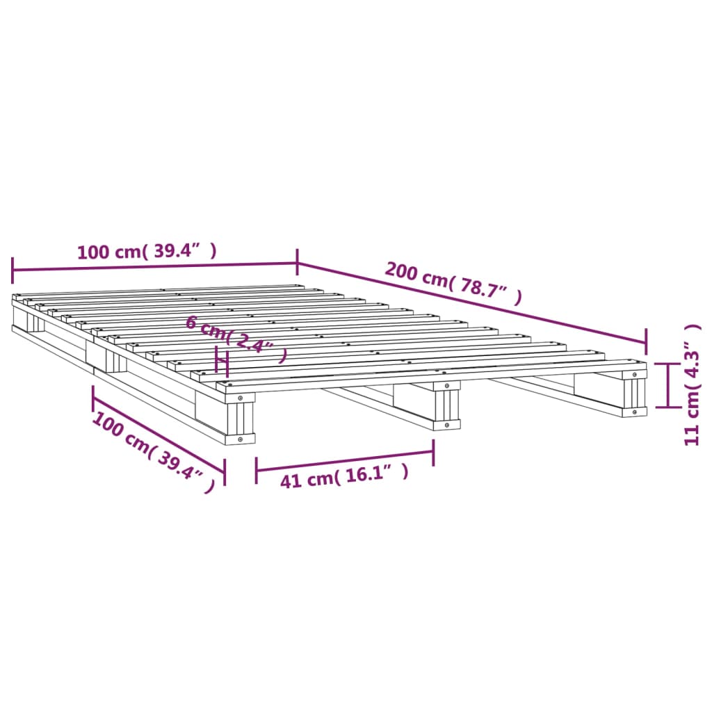 vidaXL Łóżko z palet, 100x200 cm, lite drewno sosnowe
