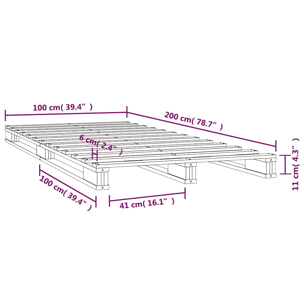 vidaXL Łóżko z palet, białe, 100x200 cm, lite drewno sosnowe