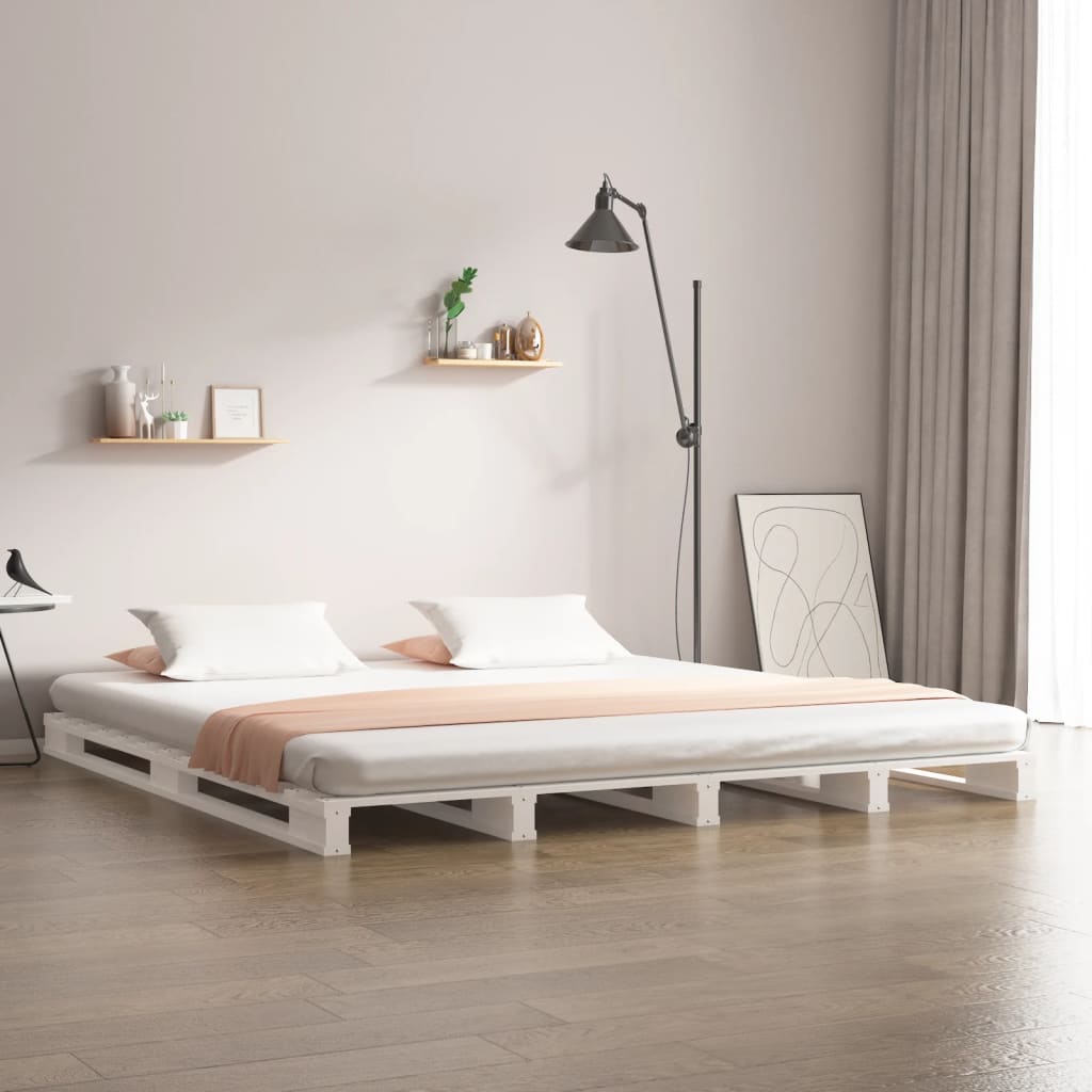 vidaXL Łóżko z palet, białe, 140x200 cm, lite drewno sosnowe