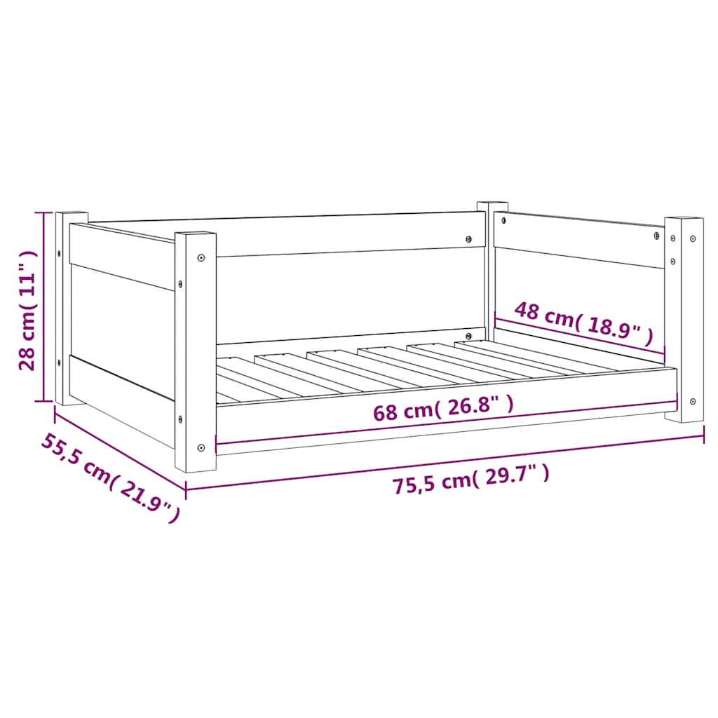 vidaXL Legowisko dla psa, 75,5x55,5x28 cm, lite drewno sosnowe