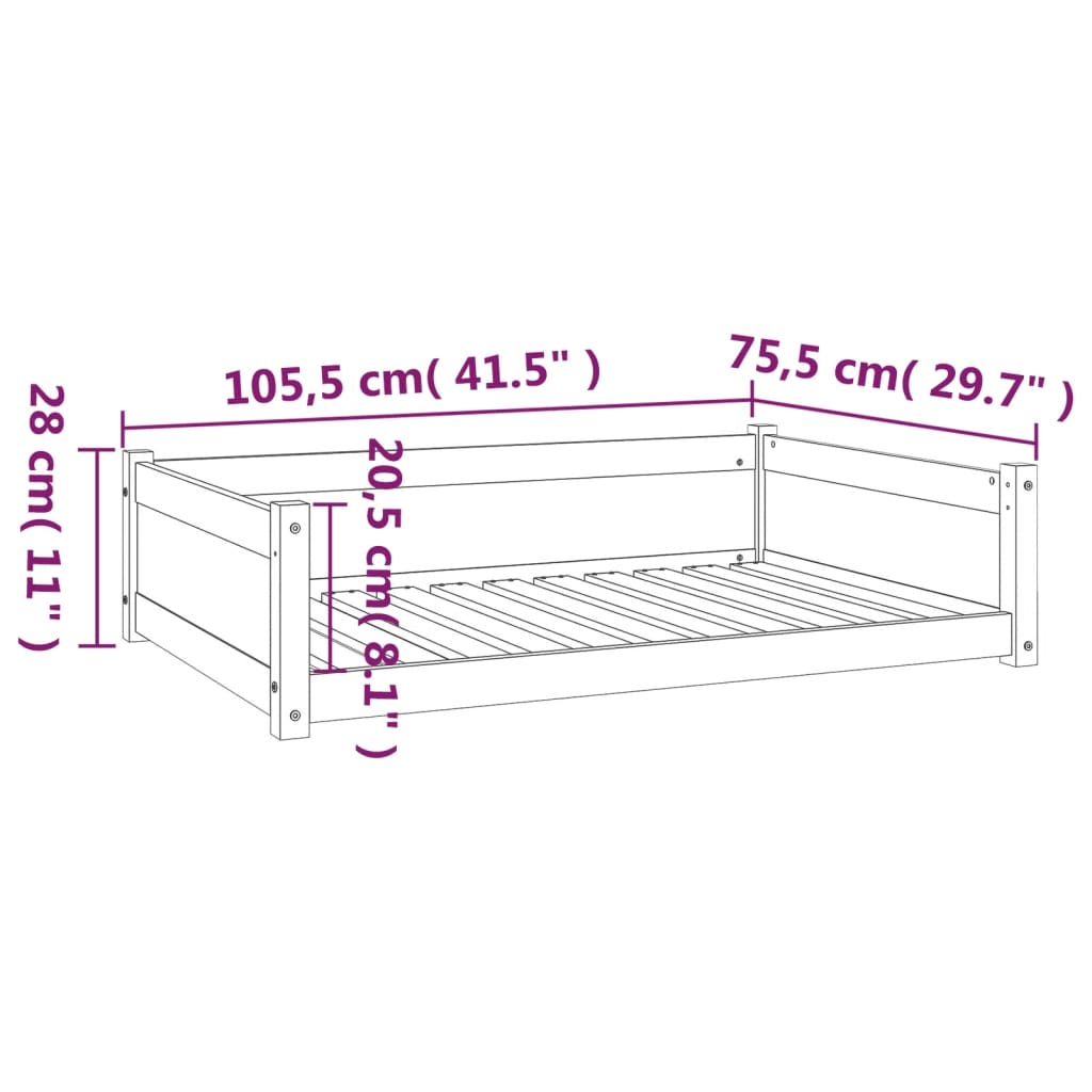 vidaXL Legowisko dla psa, białe, 105,5x75,5x28 cm, lite drewno sosnowe