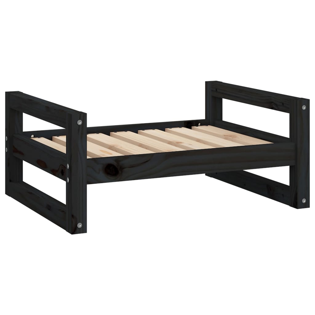 vidaXL Legowisko dla psa, czarne, 65,5x50,5x28 cm, lite drewno sosnowe